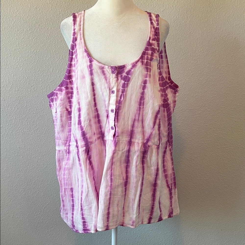 Lane Bryant Tie Dye Henley Tank Top Purple/White Size 20 NWT